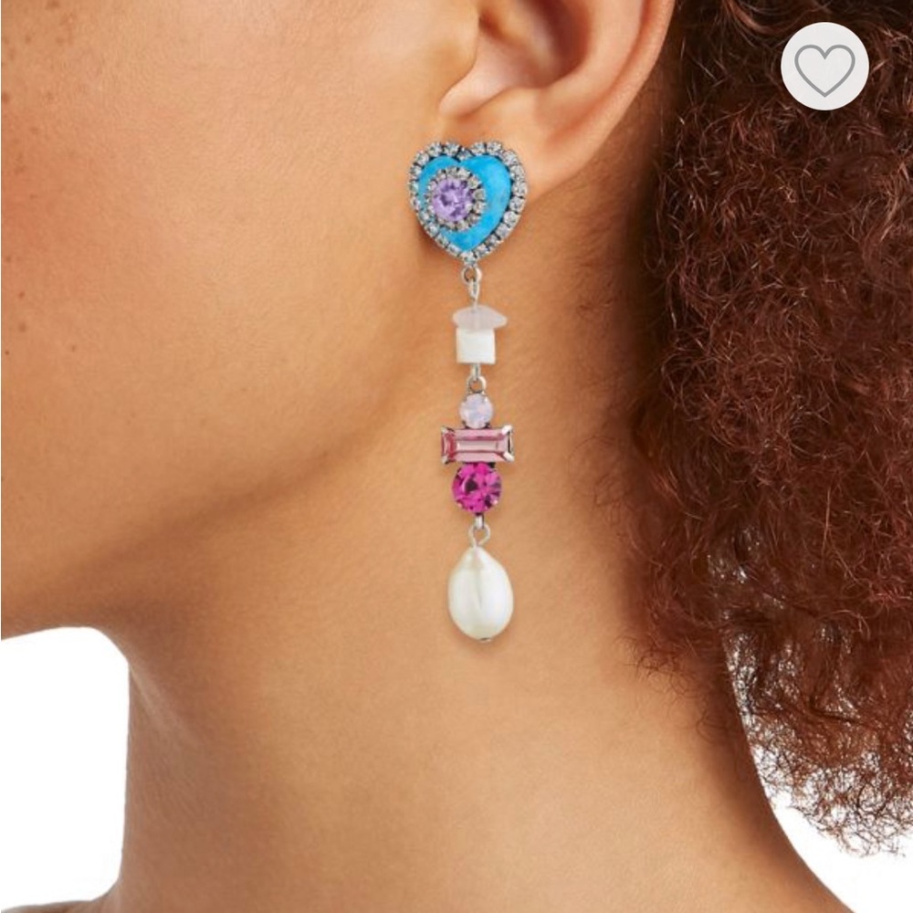 DANNIJO Max 15MM Teardrop Pearl & Glass Crystal Drop Earrings - NWT Never Worn - Picture 2 of 6